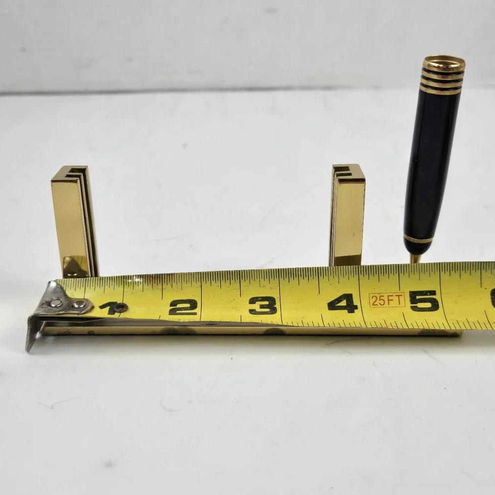 Vintage Office Desk Polished Solid Brass Mounted Pen and Business Card Holder